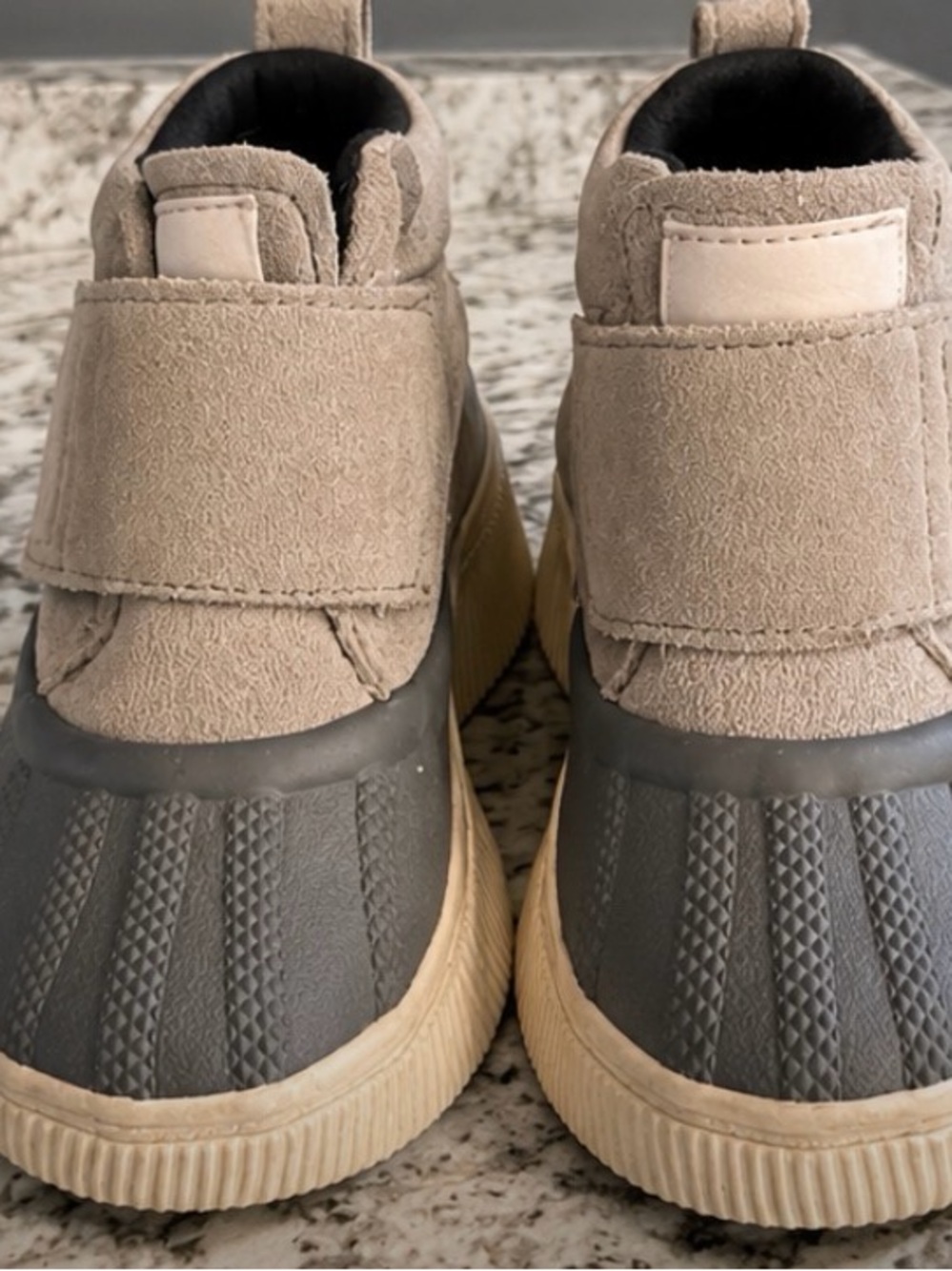 Sorel Kids Beige Suede and Gray Rubber Duck Boots